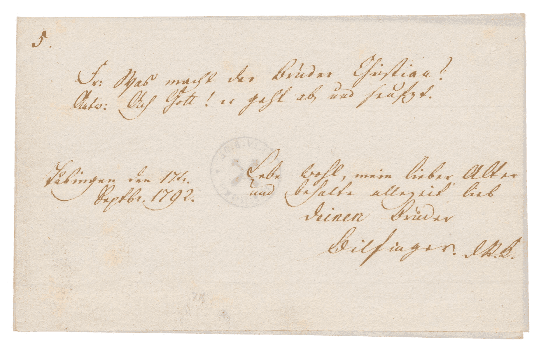 Handschriftlicher Eintrag aus Hegels Stammbuch von Bilfinger